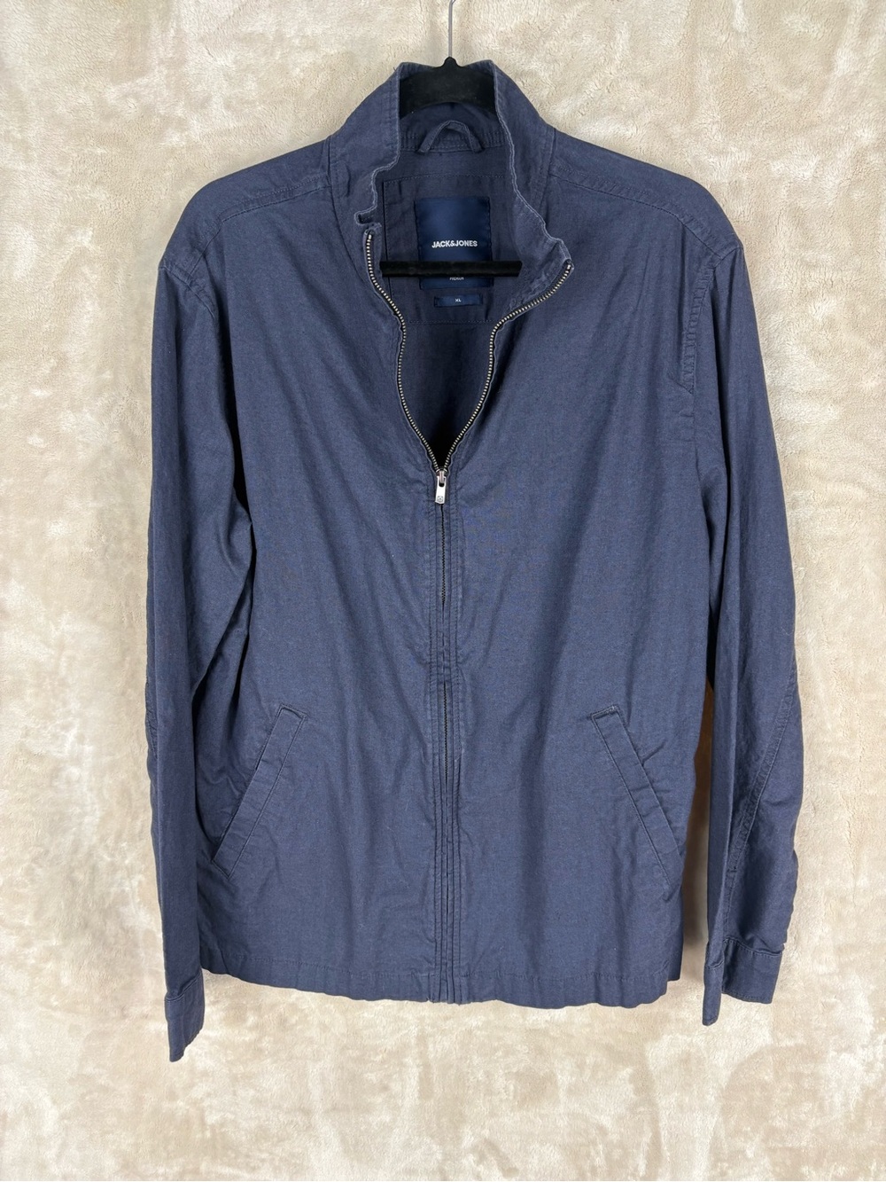 Jack & Jones Men's Dark Navy Zip Front Lightweight Linen Jacket